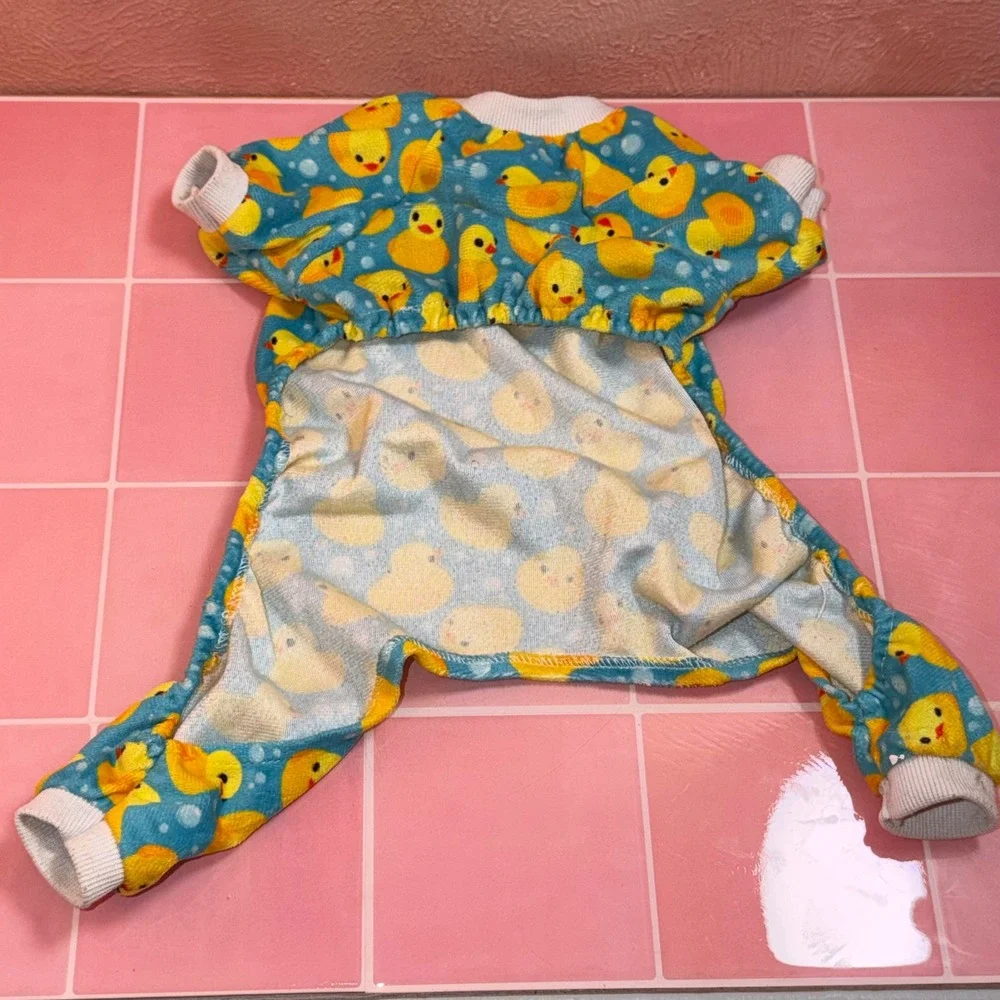 Rubber Ducky Fleece Pet Pajamas Blue Yellow Duck Print Dog PJs Medium